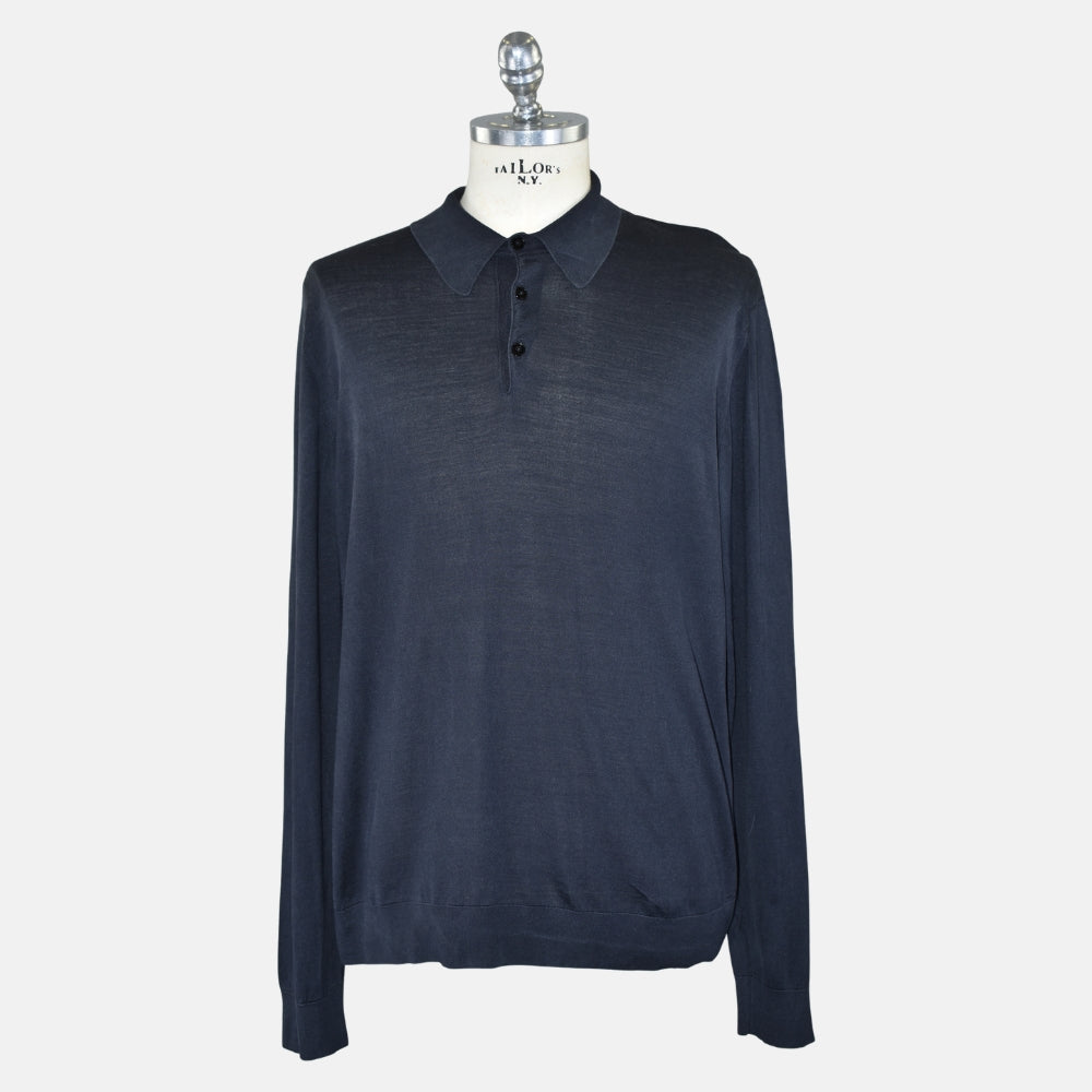 Navy Silk Longsleeve Polo
