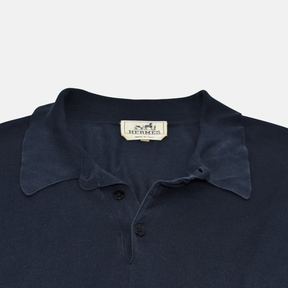 Navy Silk Longsleeve Polo
