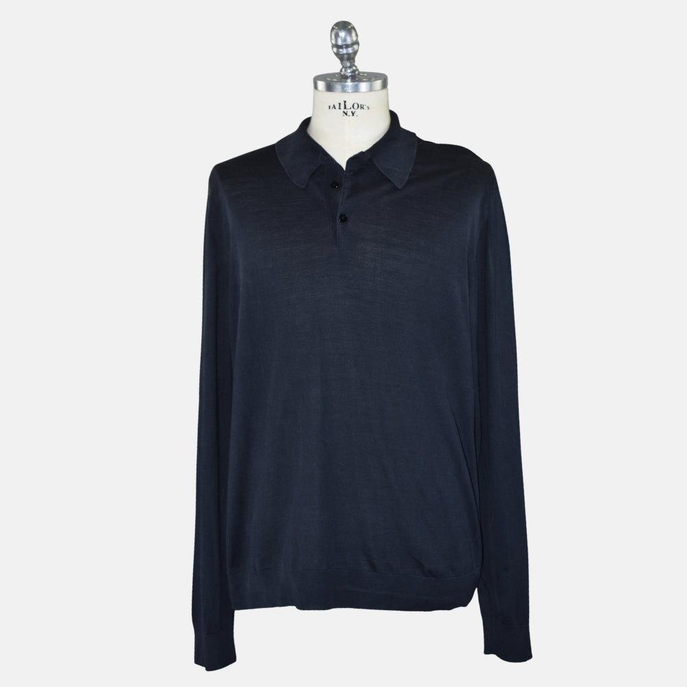 Navy Silk Longsleeve Polo