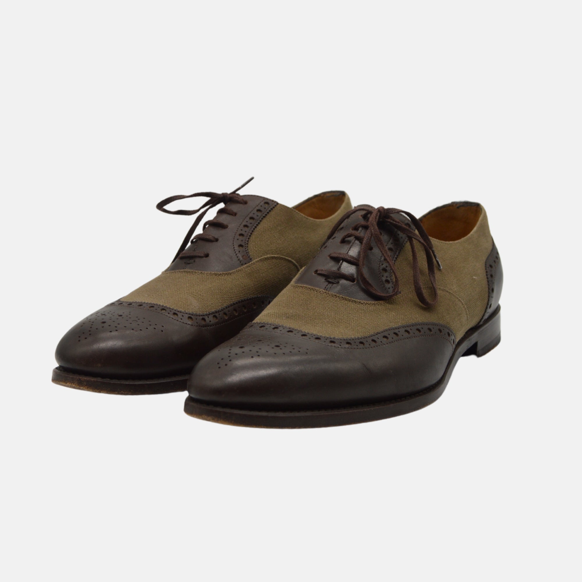 Brown/Olive Semi-Brogue Shoes made of Leather (EU 44)