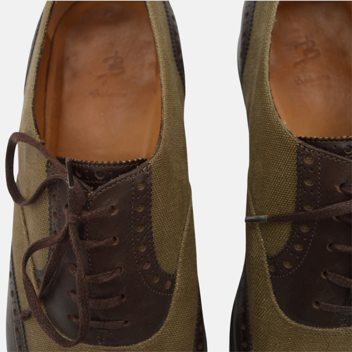 Brown/Olive Semi-Brogue Shoes made of Leather (EU 44)