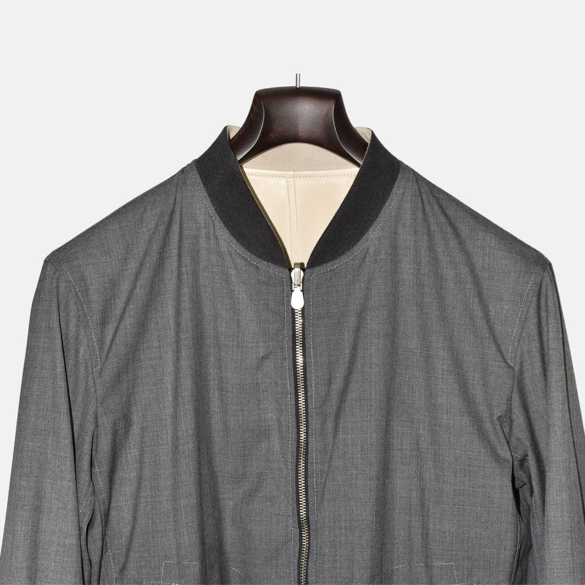 Off-White/ Grey Reversible Leather Jacket (L)