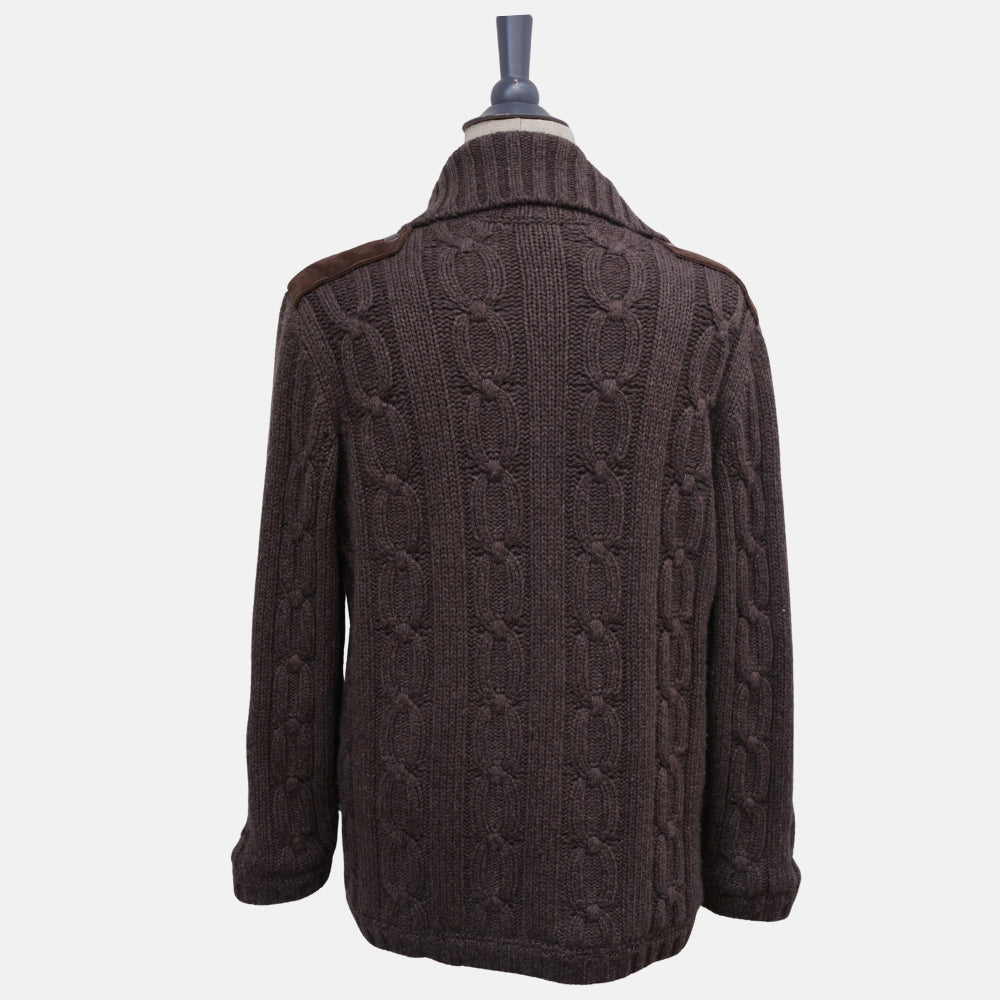 Brown Suede Cable Knit Cardigan