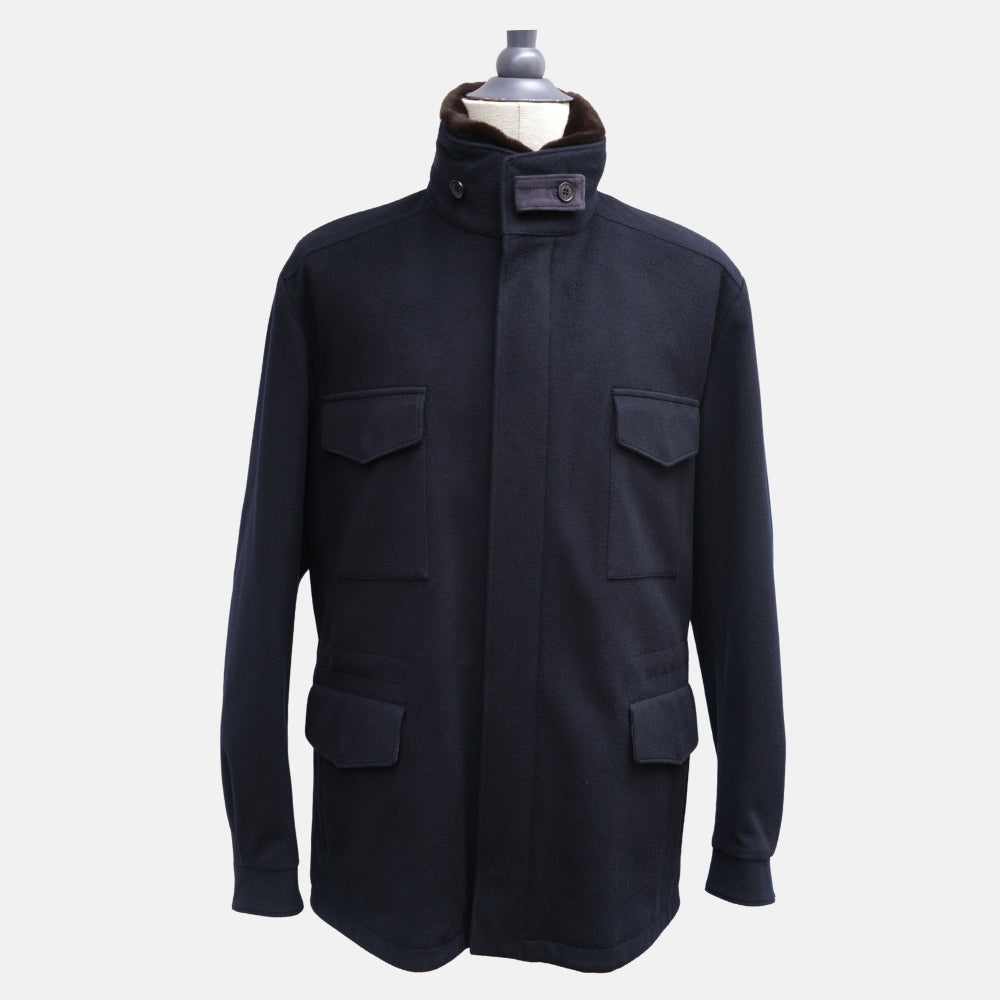 Navy Traveller Vicuña Jacket with Mink Collar