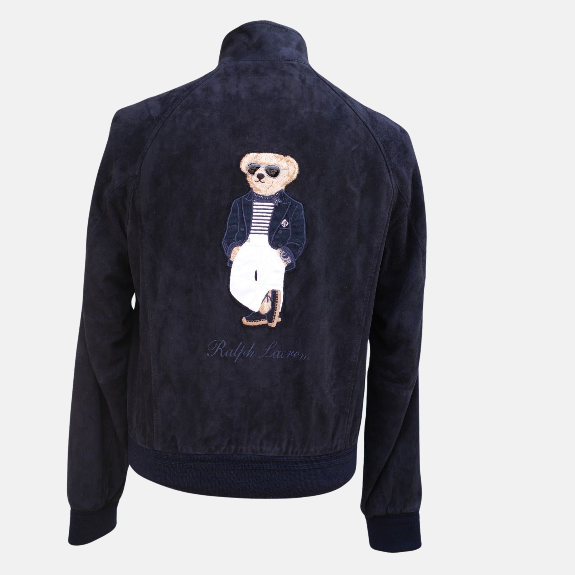 Navy Blue Suede Jacket with Polo Bear (S)