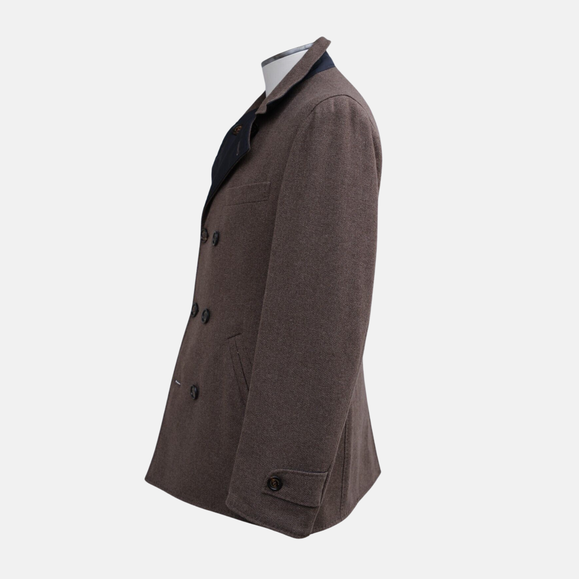 Brown/Blue Reversible Pea Coat made of Wool/Cashmere (EU 50)