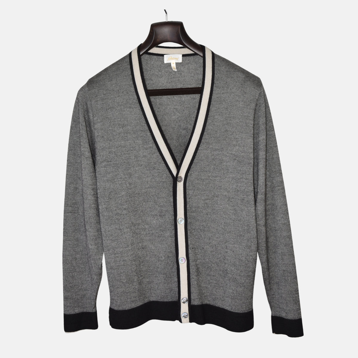 Black-Cream Patterned Cashmere Silk Cardigan