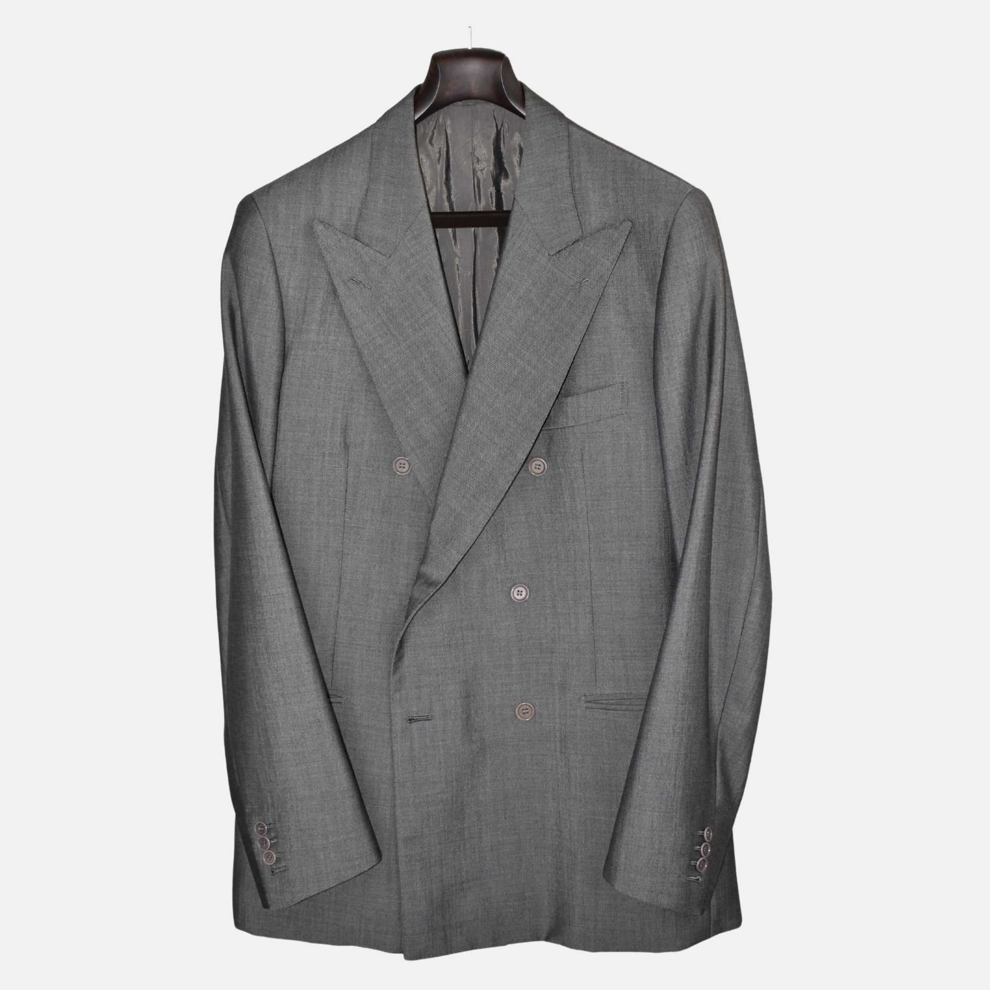 Gray Double Breasted Suit made of Wool (EU 52L)