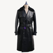Black Leather Coat with Shearling Collar (S)