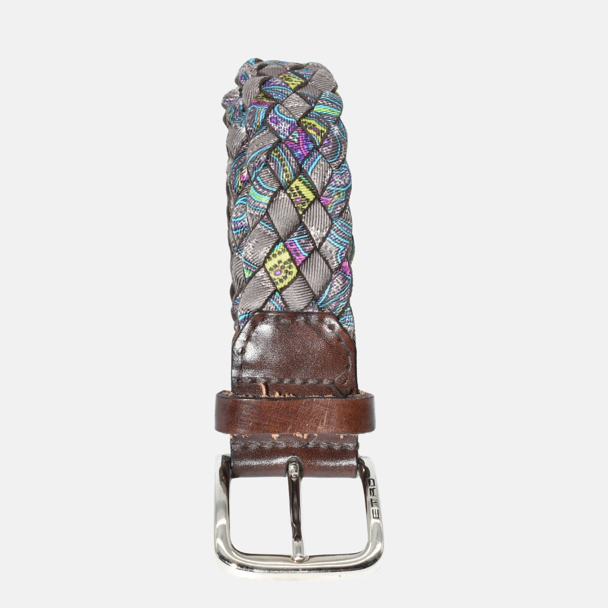 Multicoloured Braided Belt made of Leather/Silk