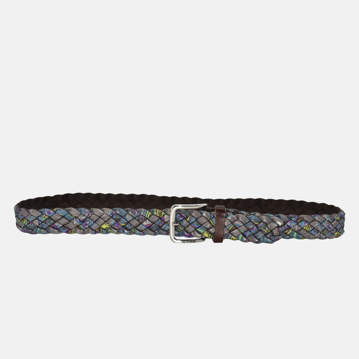 Multicoloured Braided Belt made of Leather/Silk