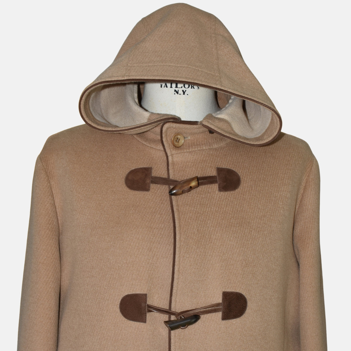 Beige Baby Camel Montgomery Coat/Leather Details with Detachable Hood (XL)