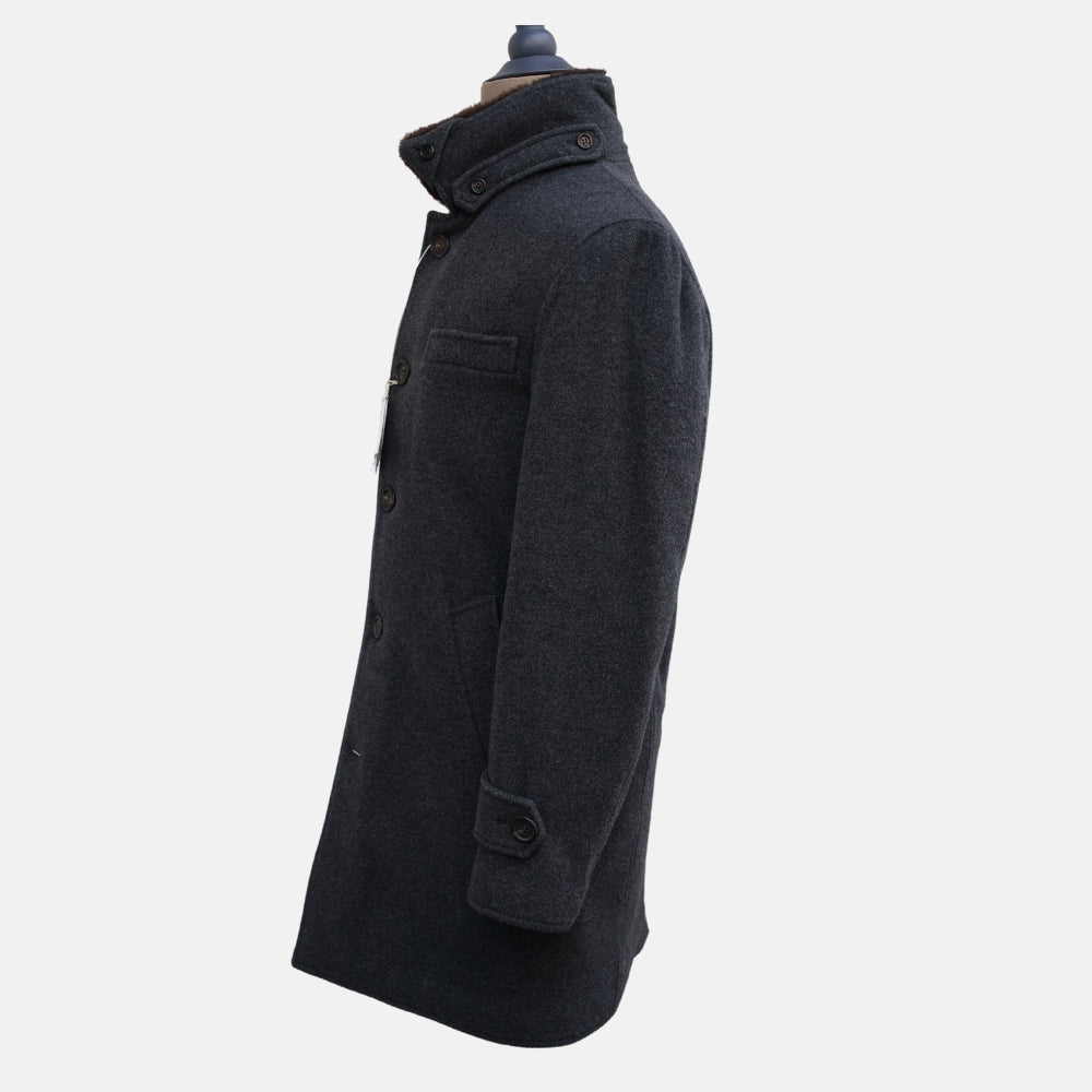 Charcoal Shearling Lined Cashmere Coat (S)