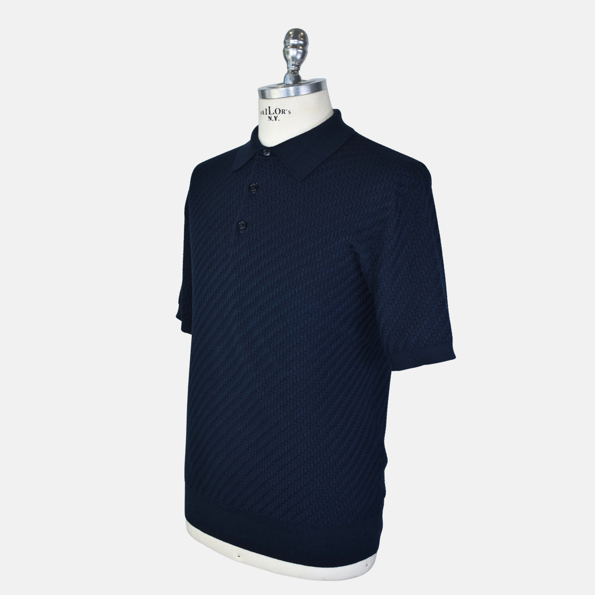Navy Poloshirt made of Cotton/Silk/Cashmere (EU 52)
