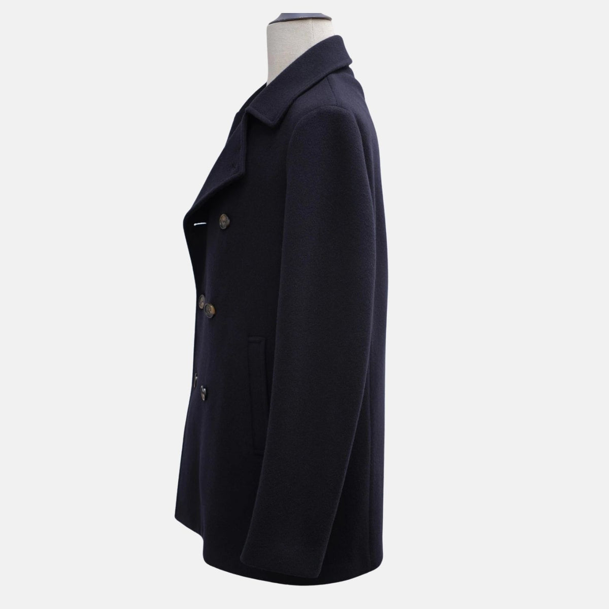 Navy Double Breasted Cashmere Pea Coat (L)