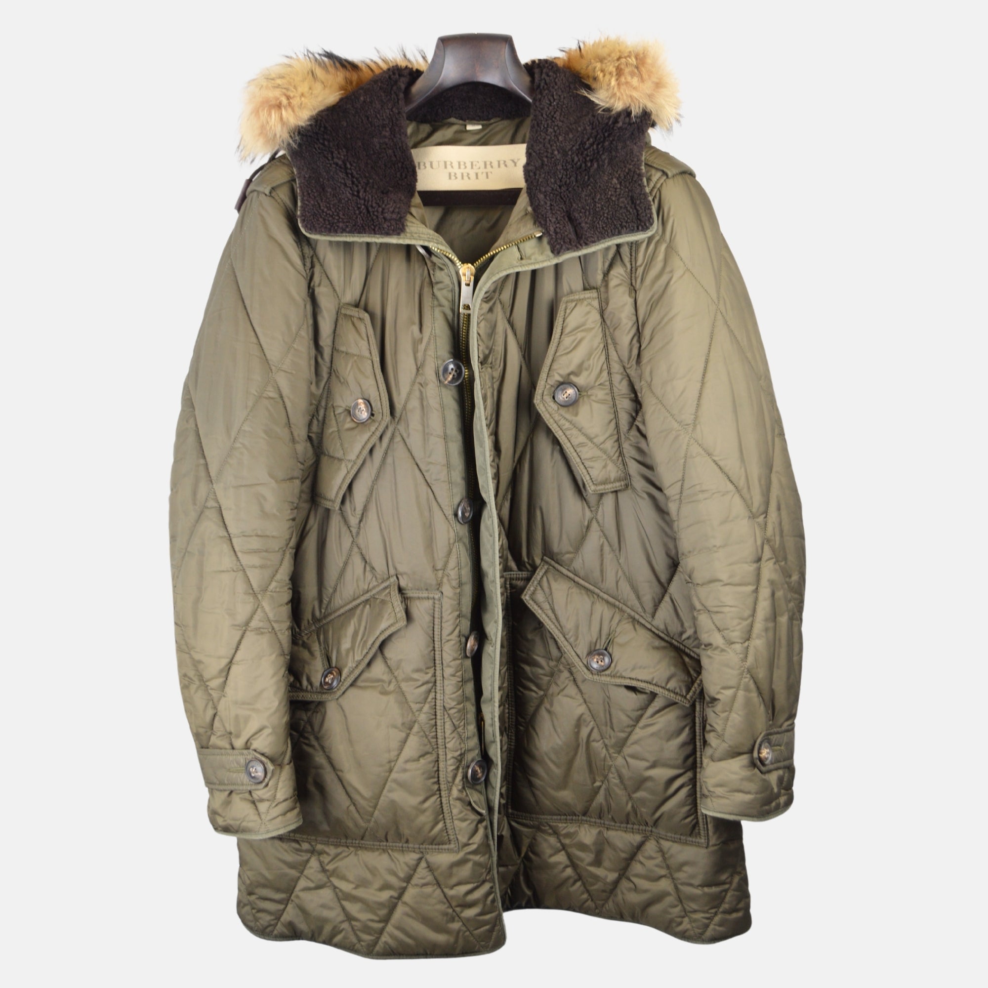 Olive Jacket with Fur and Shearling (M)