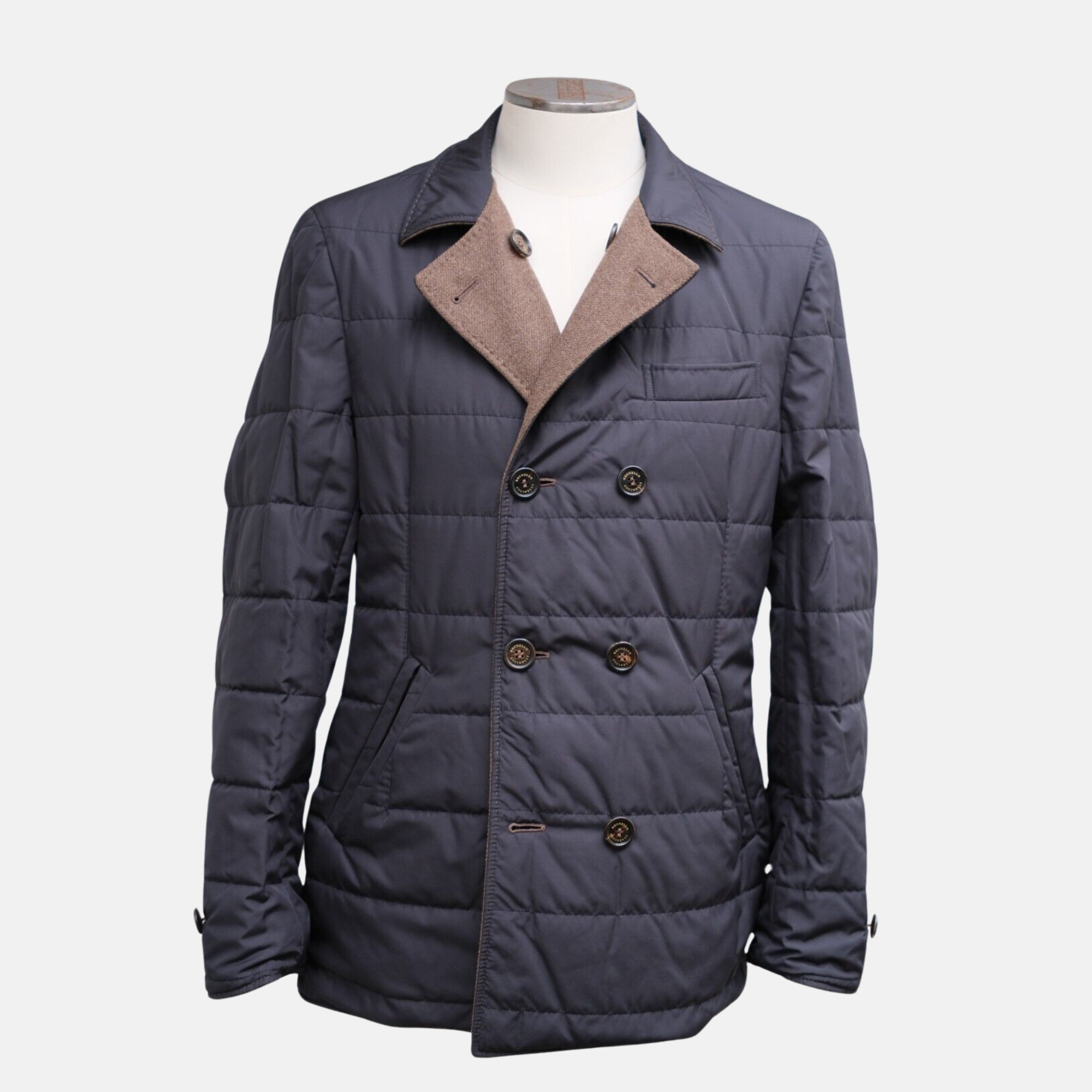 Brown/Blue Reversible Pea Coat made of Wool/Cashmere (EU 50)