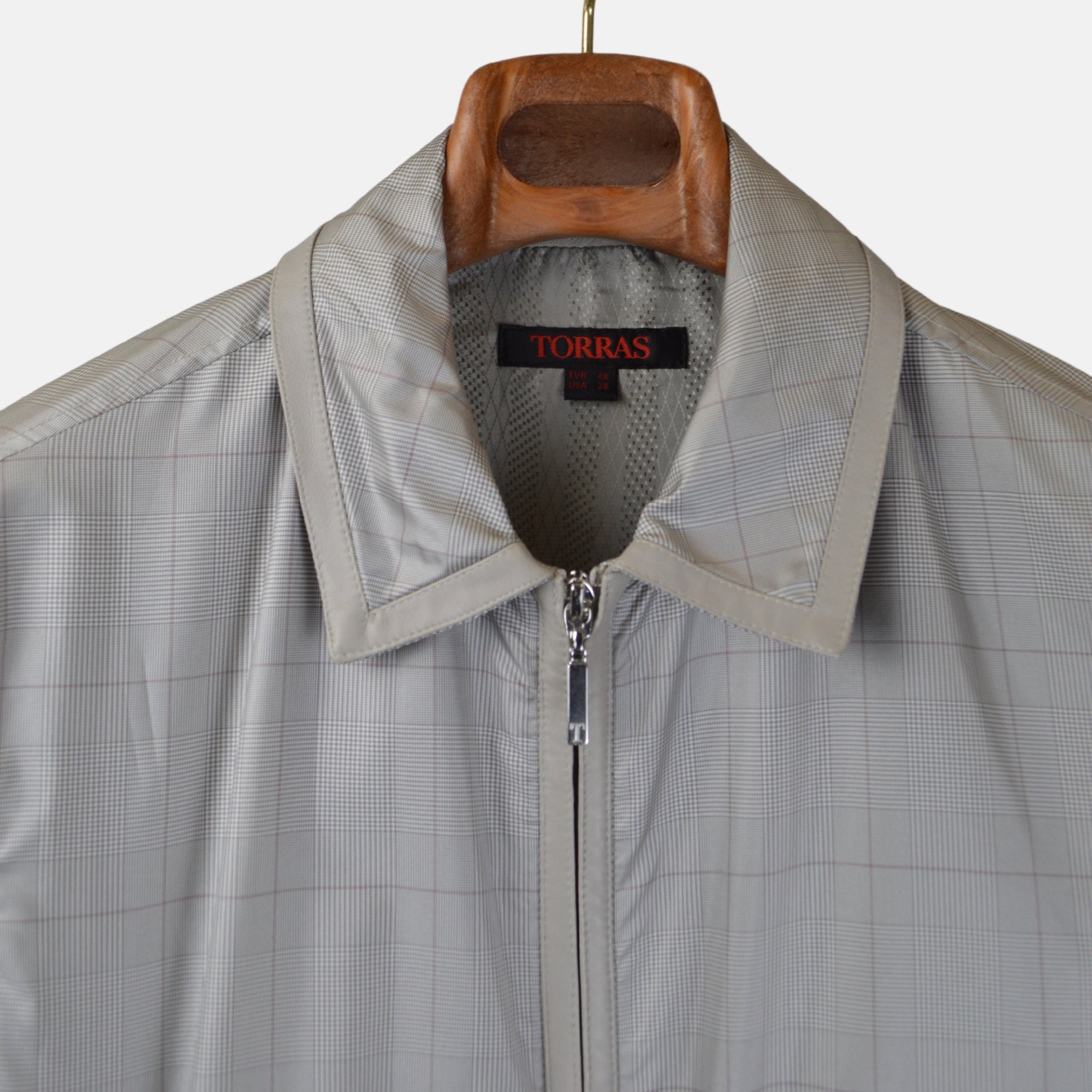 Beige Checked Blouson / Jacket made of Silk (EU 48)