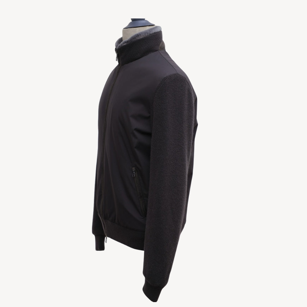 Dark Grey Castarino Lined Jacket with Cashmere Sleeves (EU 50)