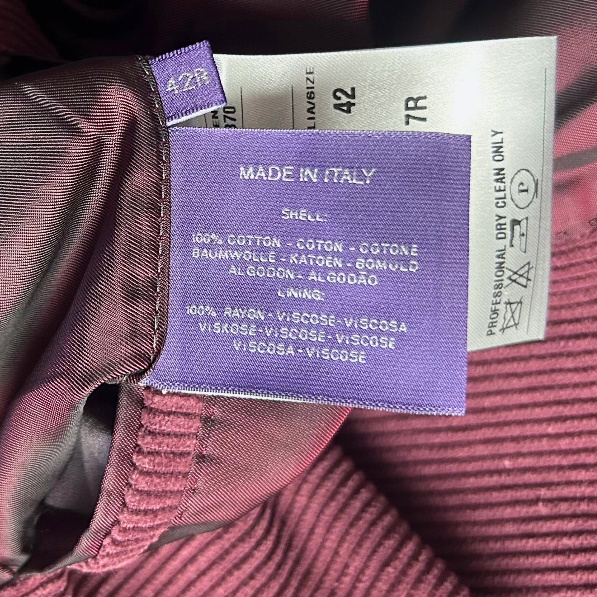 Burgundy Corduroy Blazer made of Cotton (EU 52)