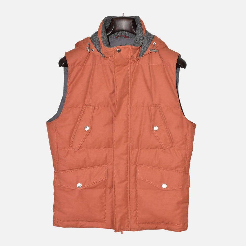 Orange/Grey Down Vest with Cashmere Details (M)
