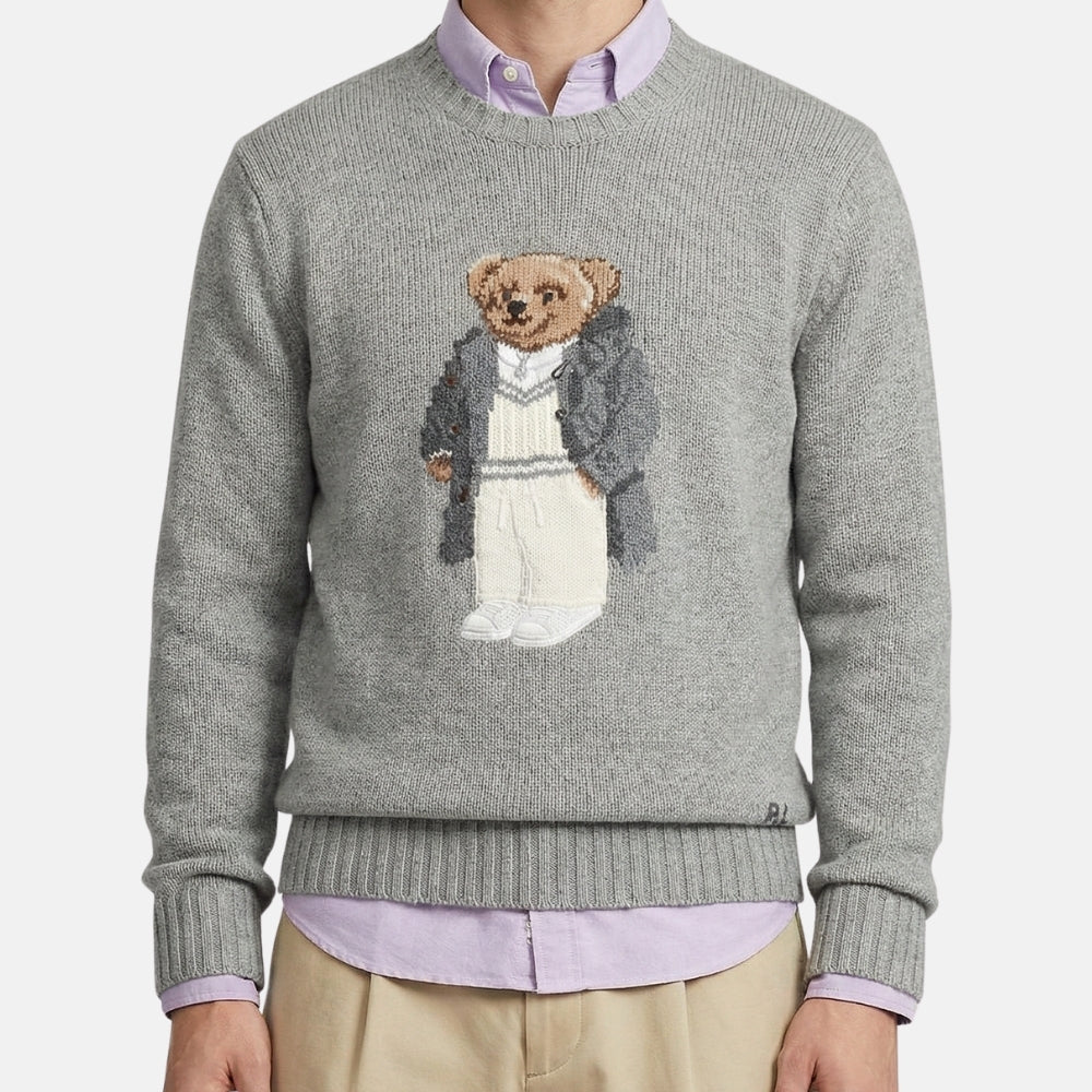 Ralph Lauren Purple Label Grey Iconic Polo Bear Cashmere Sweater