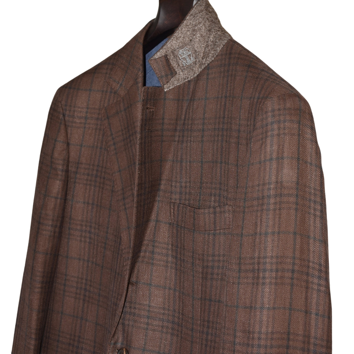 Brwon Checked Suit made of Linen/Wool/Silk (EU 46)