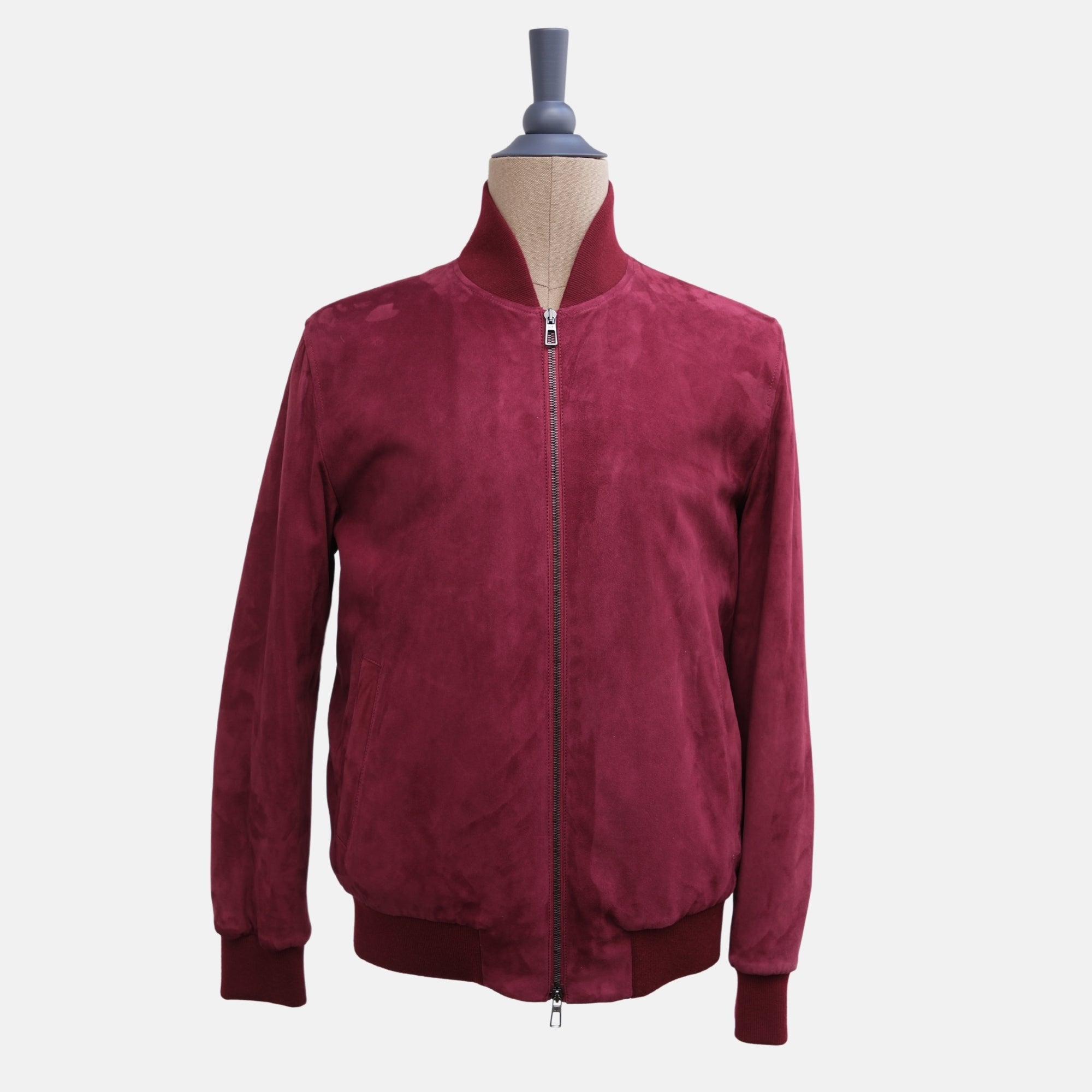 Red Suede Bomber Jacket with Beaver Lining (M)