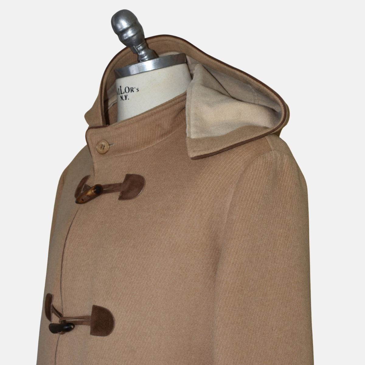 Beige Baby Camel Montgomery Coat/Leather Details with Detachable Hood (XL)