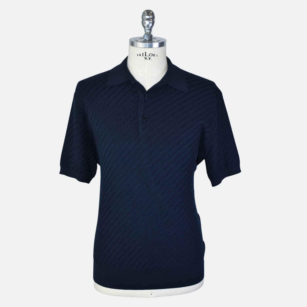 Navy Poloshirt made of Cotton/Silk/Cashmere (EU 52)