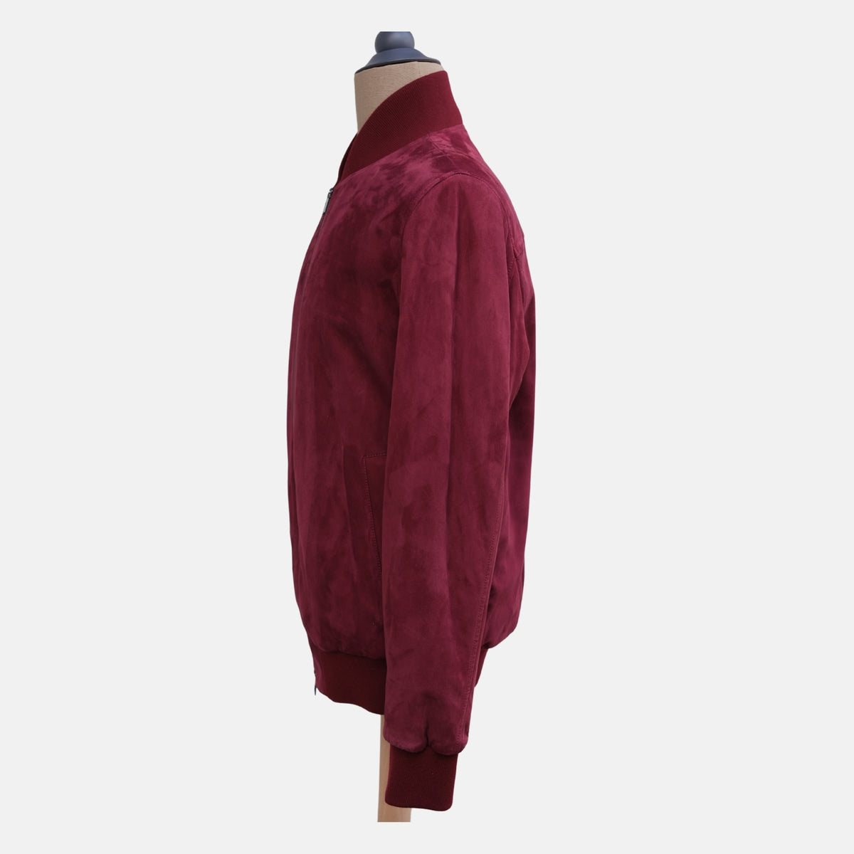 Red Suede Bomber Jacket with Beaver Lining (M)