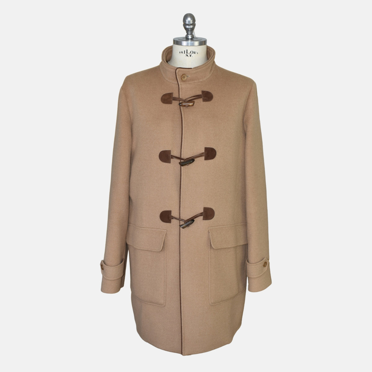 Beige Baby Camel Montgomery Coat/Leather Details with Detachable Hood (XL)