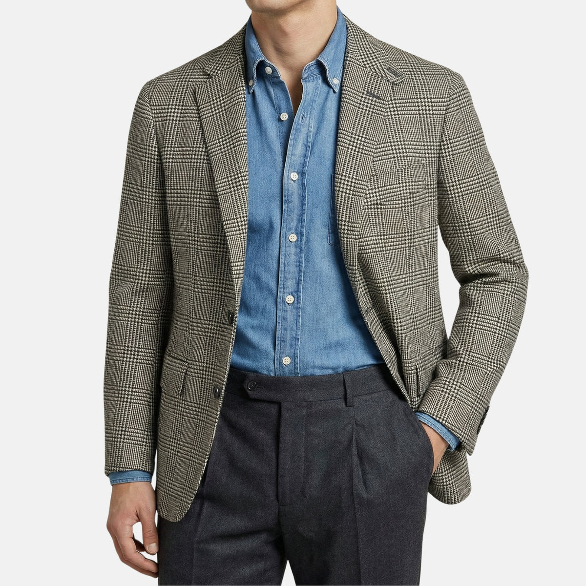 White/Black Glencheck Wool Blazer (EU 50)