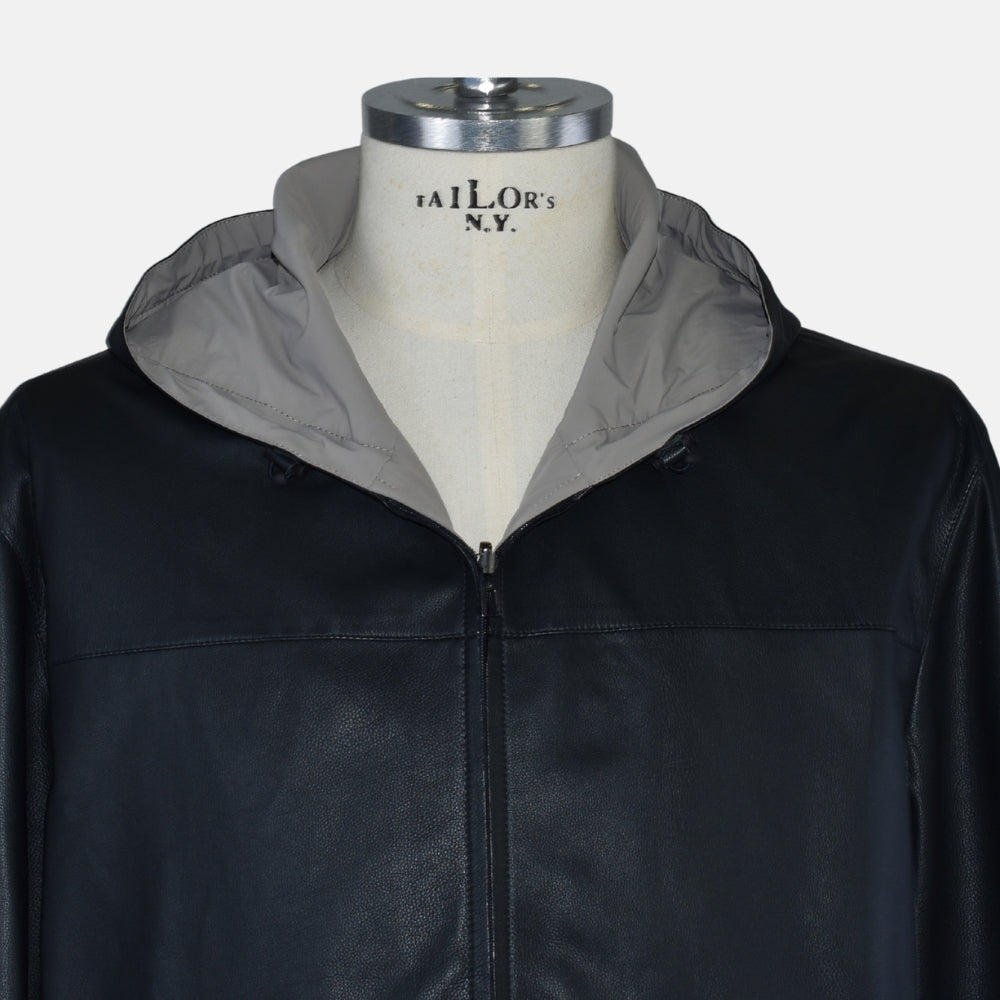Hooded Leather Jacket Reversible