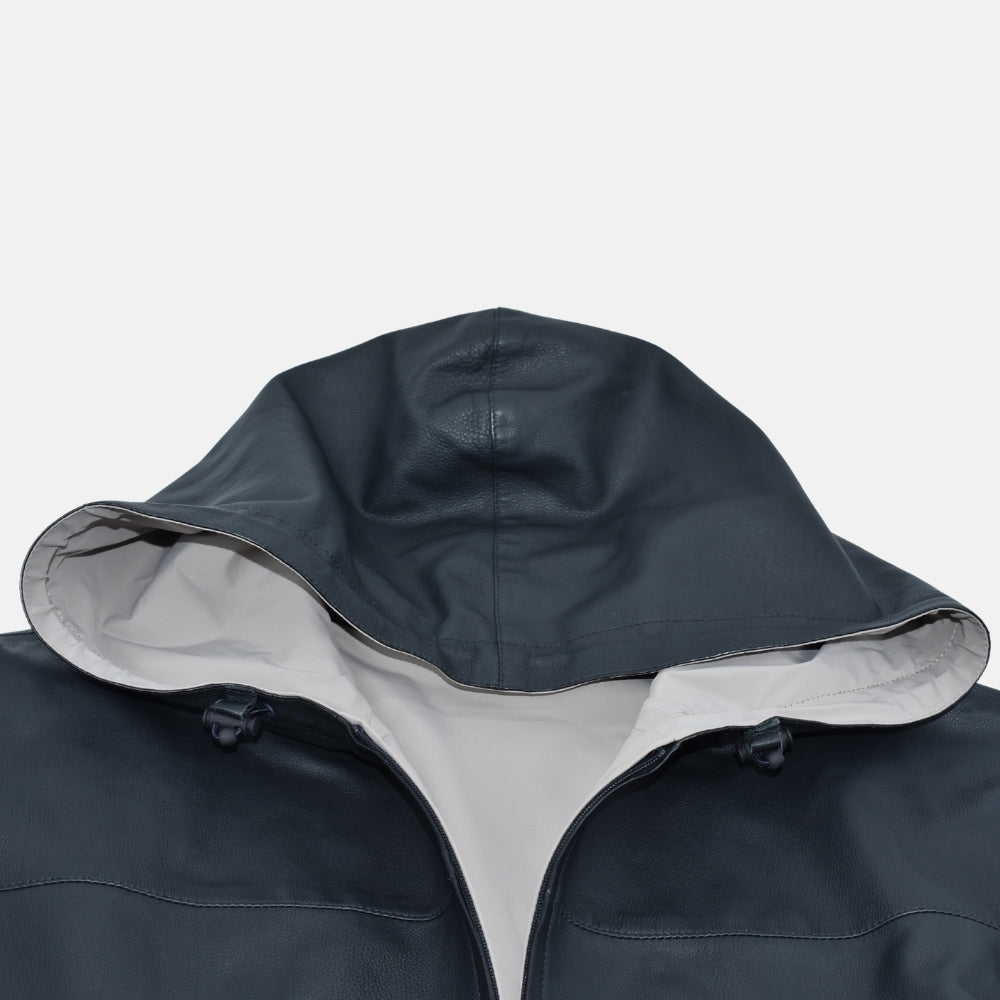 Hooded Leather Jacket Reversible