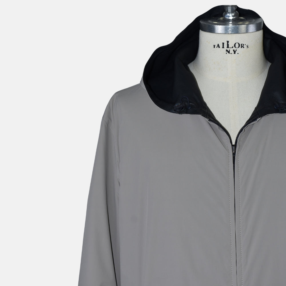 Hooded Leather Jacket Reversible