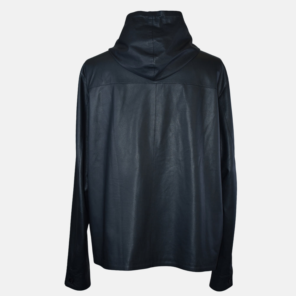 Hooded Leather Jacket Reversible