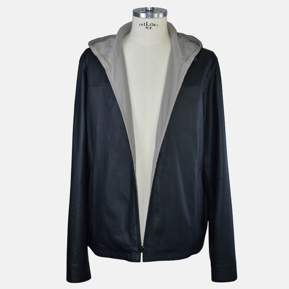 Hooded Leather Jacket Reversible