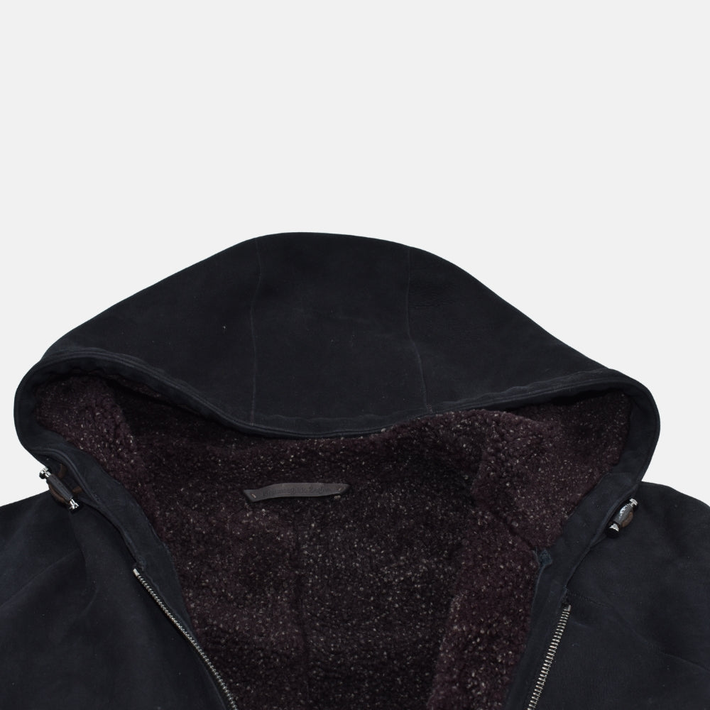 Black Hooded Shearling Jacket