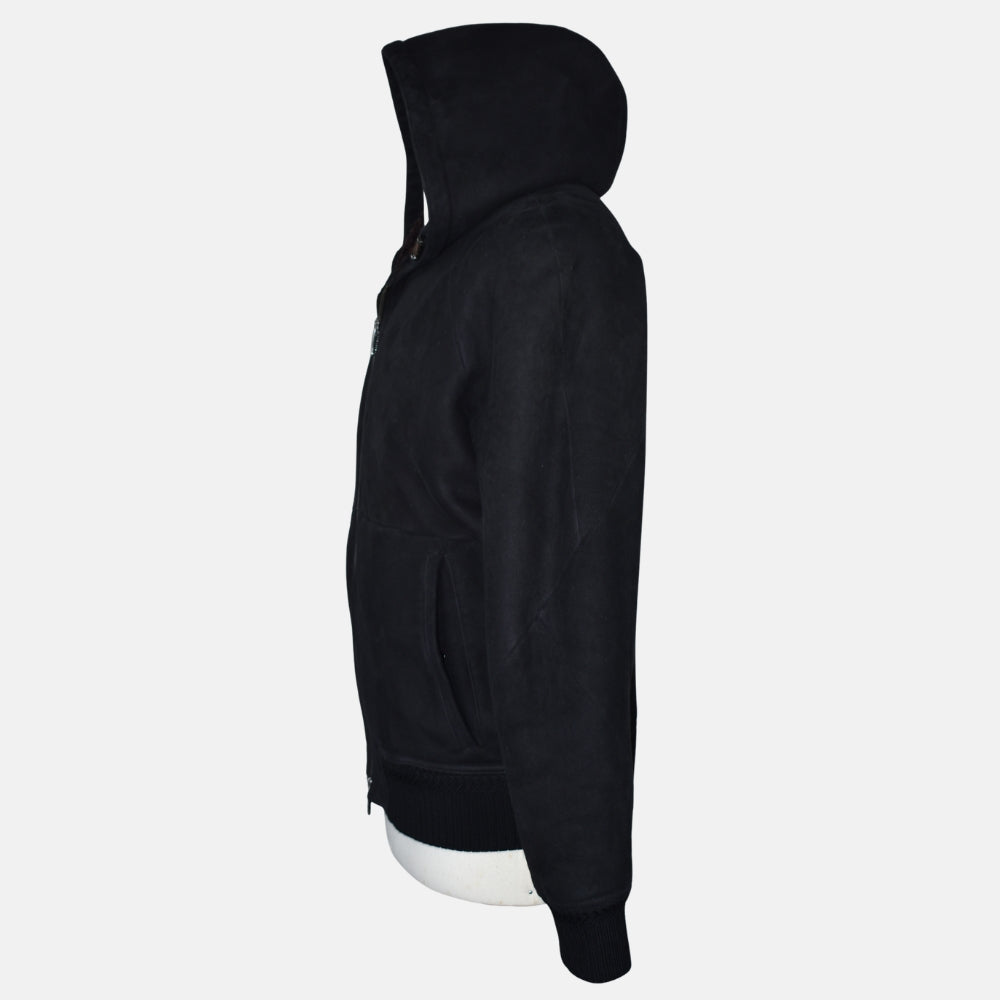 Black Hooded Shearling Jacket