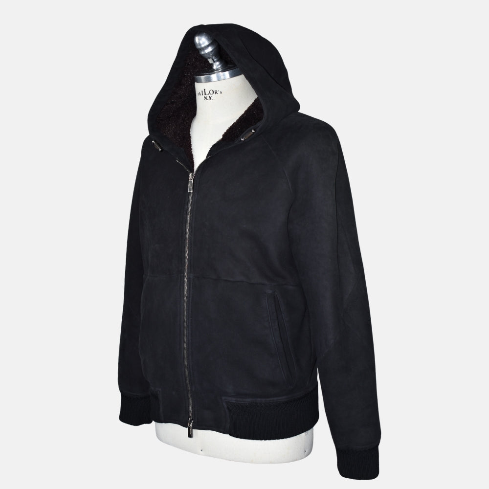Black Hooded Shearling Jacket