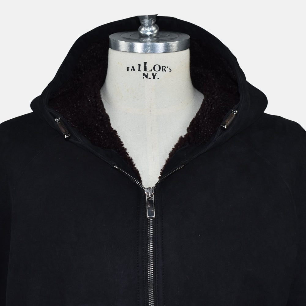 Black Hooded Shearling Jacket