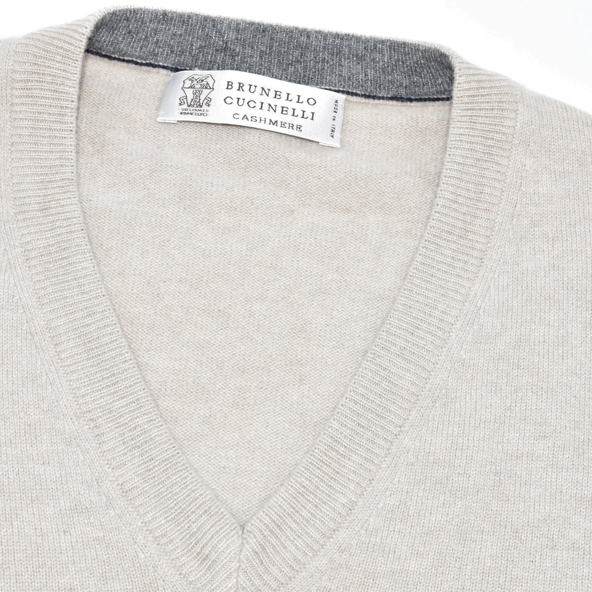 Beige V-Neck Cashmere Sweater (EU 56)