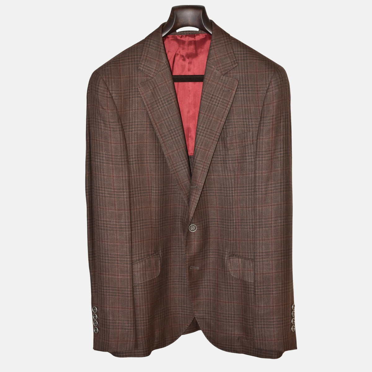 Brown Checked Blazer Linen/Wool/Silk (EU 50)