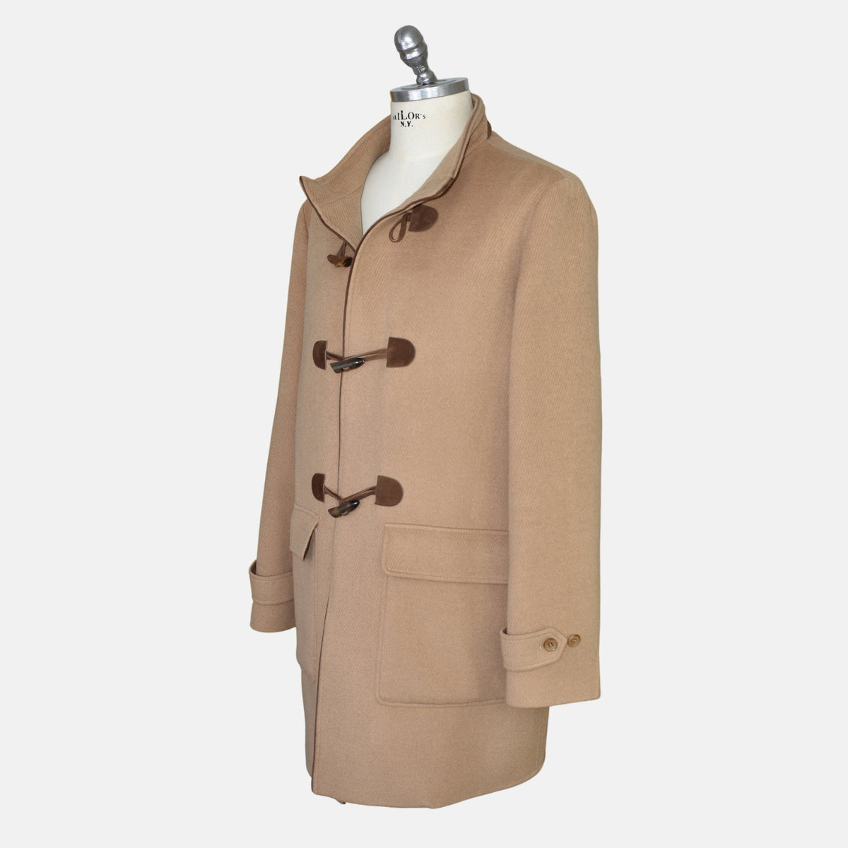 Beige Baby Camel Montgomery Coat/Leather Details with Detachable Hood (XL)