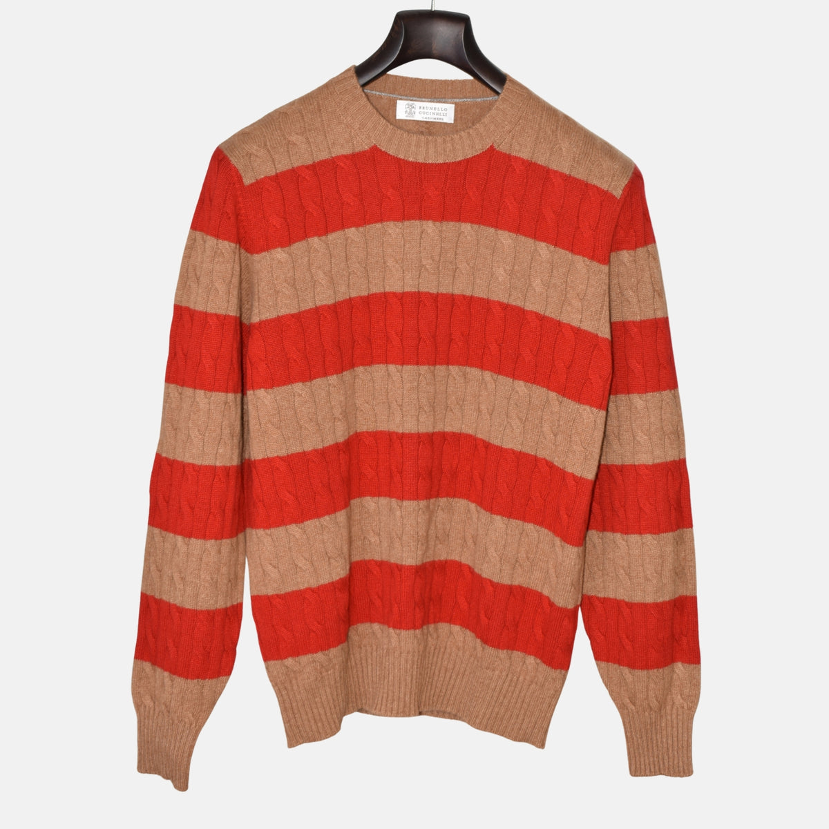 Brown/Red Striped Cable-Knit Sweater (EU 50)