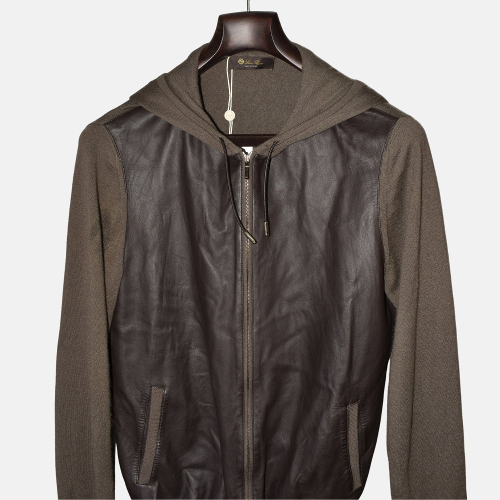 Brown Hooded Cashmere/Silk Cardigan with Leather (M)