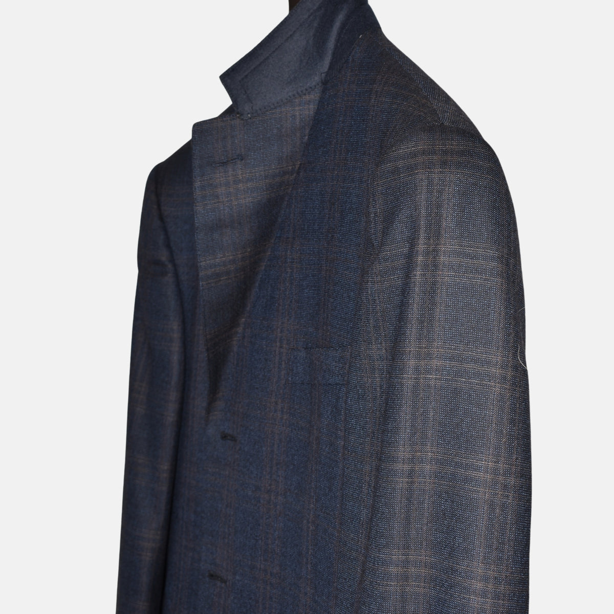 Blue/Grey Checked Wool/Cashmere Blazer (EU 52)
