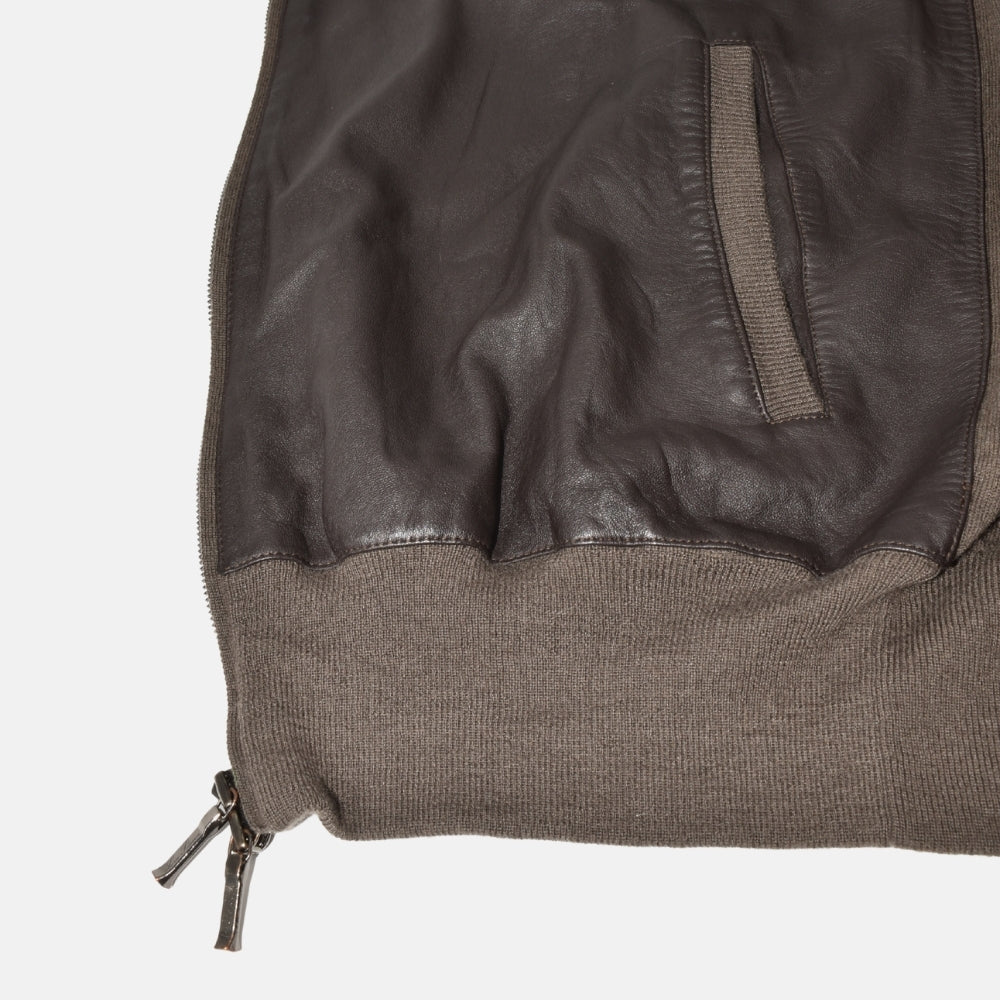 Brown Hooded Cashmere/Silk Cardigan with Leather (M)