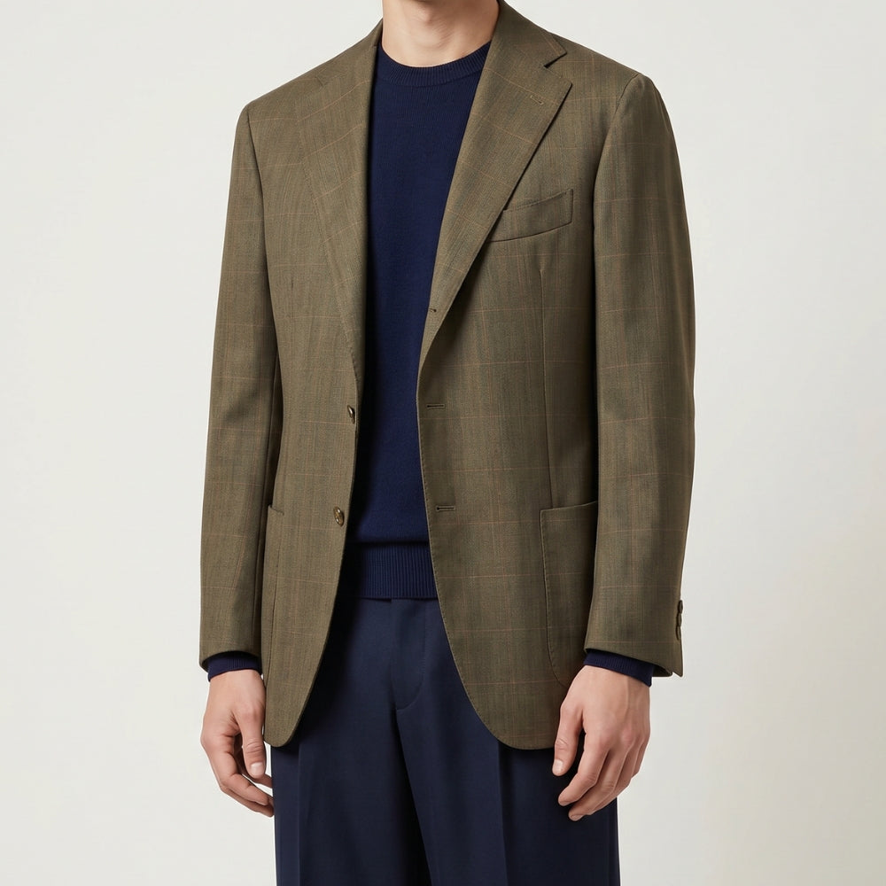 Brauner/Grüner Blazer aus Schurwolle (EU 52)